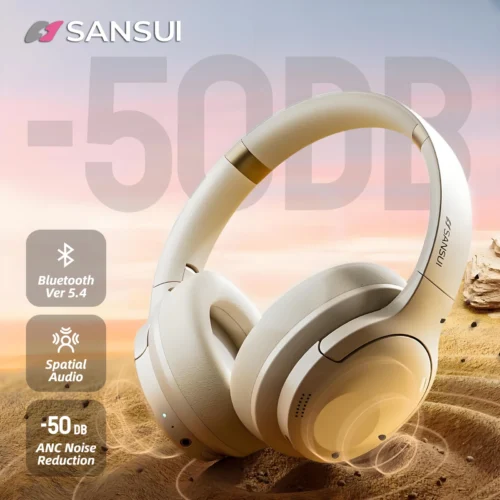 Sansui ANC Bluetooth Over-Ear Headphones with External Microphone - 50dB Active Noise Canceling