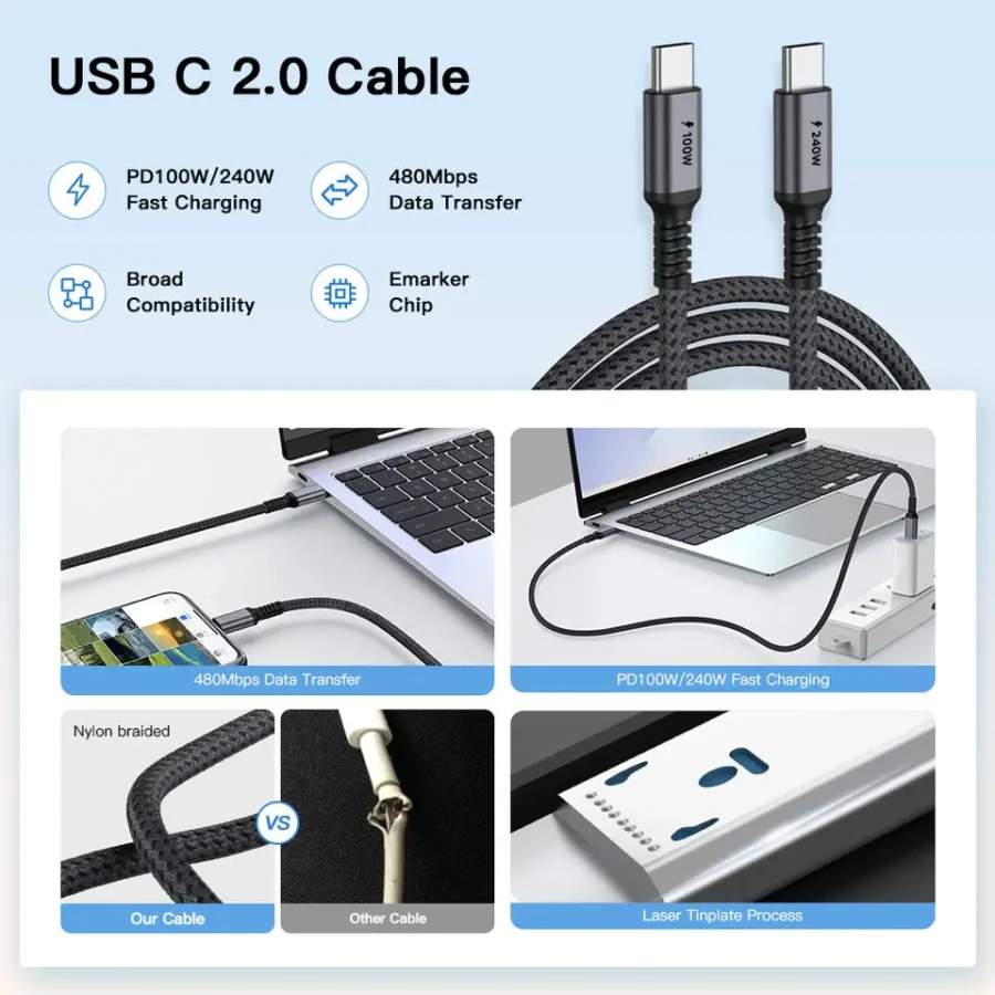 UNIEAN 240W USB Type-C Fast Charging Cable (5A) for iPhone - Image 2