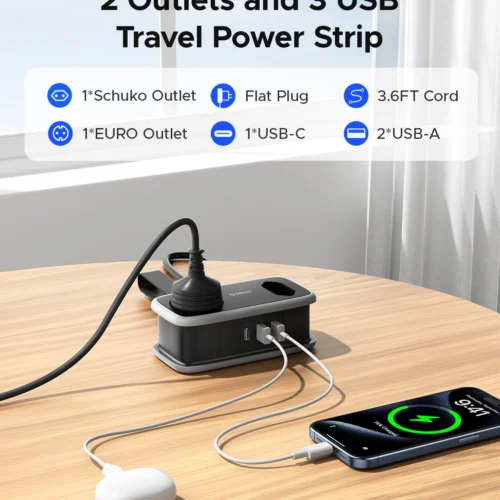 Alternative view of ORICO EU Plug Power Strip with 2AC 3USB Port with 1.1M Extension Cable 5-In-1Travel Smart Socket for Home/Travel Save Space