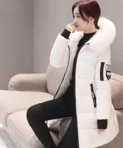 Alternative view of Women's Fur Collar Hooded Parka - Elegant Long Winter Jacket with Zipper Pockets