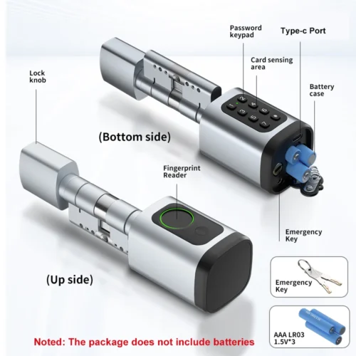 Alternative view of RAYKUBE Smart Fingerprint Cylinder Lock - Adjustable with Bluetooth, App, Password, and RFID Unlock Options