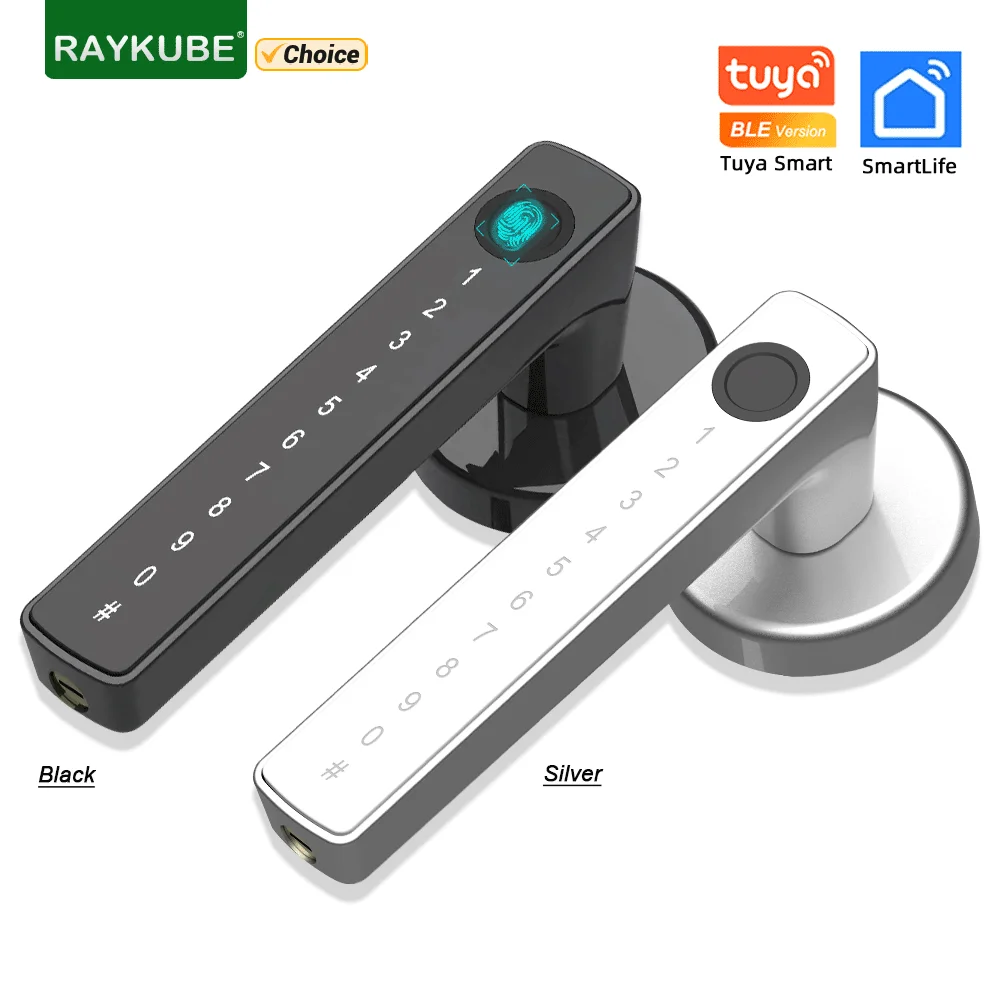 RAYKUBE Fingerprint Digital Door Lock - Smart Access with Password and Key Options