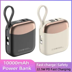 Power Bank 10000mAh with PD 22.5W Fast Charging and Built-in Cables for iPhone and Android Devices