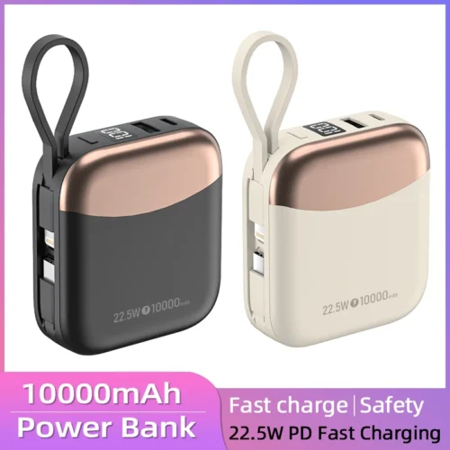 Power Bank 10000mAh PD 22.5W Fast Charging with Built-in Cables for iPhone and Android