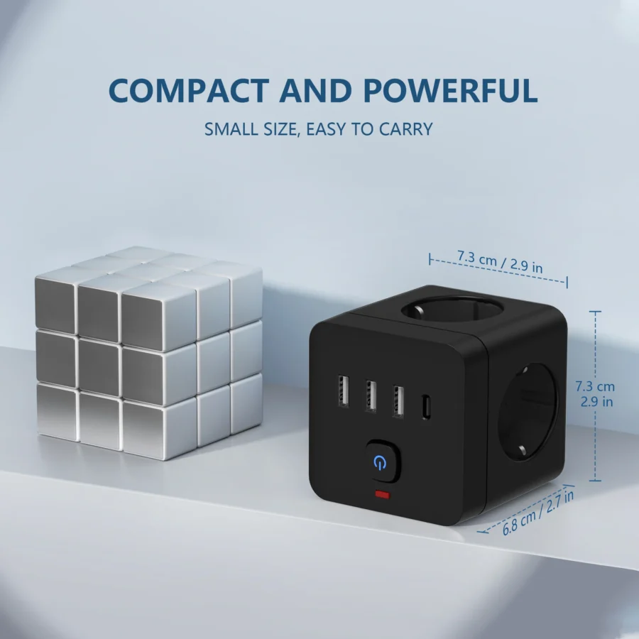 7-in-1 EU Power Strip, Power Strip Surge Protector 3 AC Outlets 3 USB 1 Type-C, Desktop Charging Station With Overload Protecti - Image 3