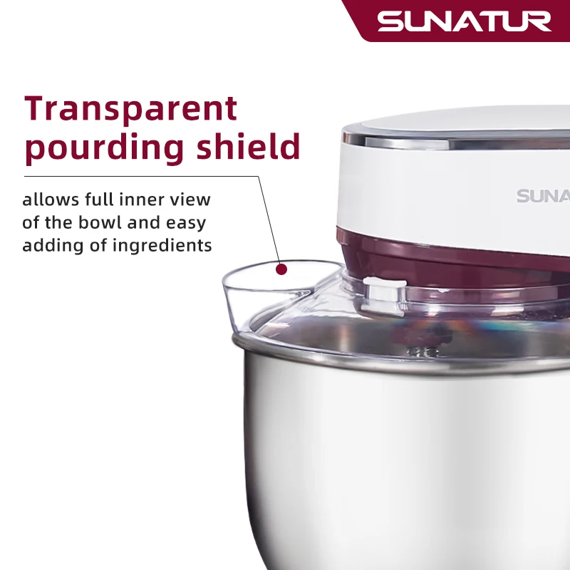 SUNATUR 5.5L Stand Mixer - 1300W Planetary Food Processor with Timer and Dough Kneader - Image 4