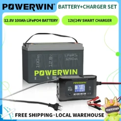 POWERWIN 12V 100Ah Lithium Iron Phosphate Battery with Smart LCD Charger