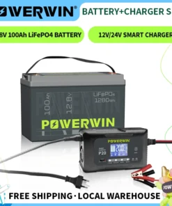 POWERWIN 12V 100Ah LifePO4 Battery with Smart LCD Charger