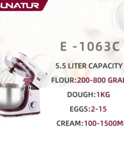 Alternative view of SUNATUR 5.5L Stand Mixer - 1300W Planetary Food Processor with Timer and Dough Kneader