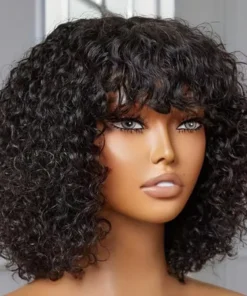 Jerry Curly Short Pixie Bob Cut Human Hair Wigs With Bangs For Women Wear To Go Peruvian Highlight Honey Water Wave Wigs
