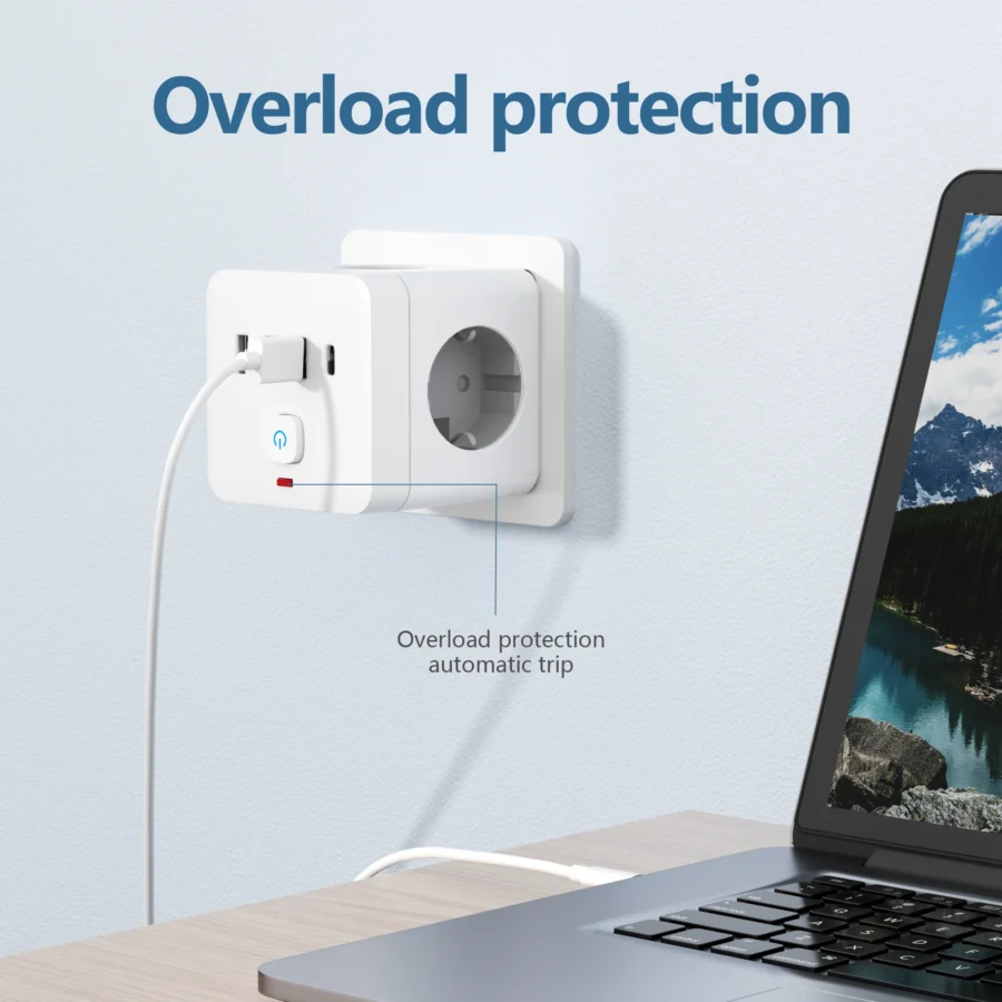 7-in-1 EU Power Strip, Power Strip Surge Protector 3 AC Outlets 3 USB 1 Type-C, Desktop Charging Station With Overload Protecti - Image 5