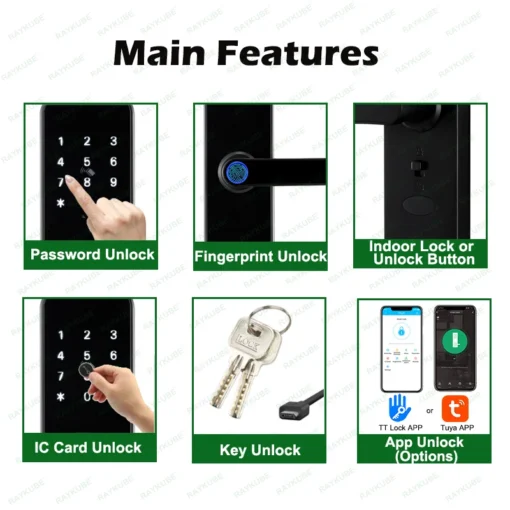 Smart Door Lock with Bluetooth, WiFi, and Fingerprint Access for Keyless Entry - Image 3