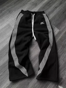 Camo Drawstring Jogging Pants with Embroidered Design for Men and Women - black, M