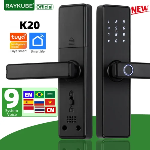 RAYKUBE Biometric Fingerprint Door Lock - 9 Languages, Tuya App, IC Card, Password, Key Unlock