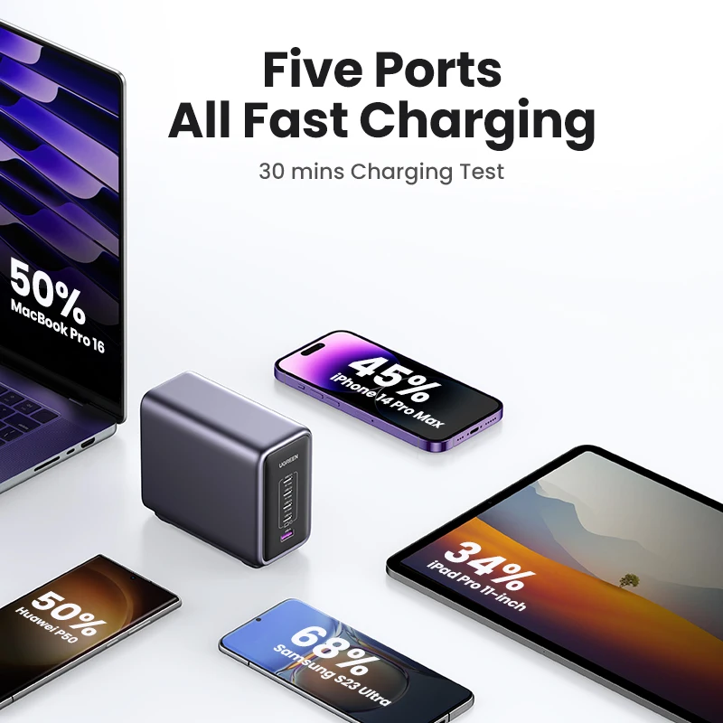 UGREEN 300W GaN Charger Desktop Charging Station USB Charger 140W Max Single Port PD3.1 Fast Charger for MacBook Pro iPad iPhone - Image 3