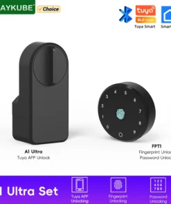 RAYKUBE A1 Smart Electronic Door Lock with Fingerprint and Keypad, Easy No-Dig Installation