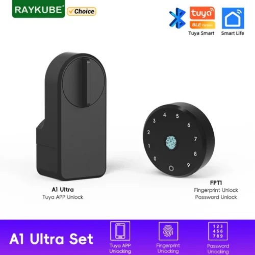 RAYKUBE A1 Smart Electronic Door Lock with Fingerprint and Keypad, Easy No-Dig Installation
