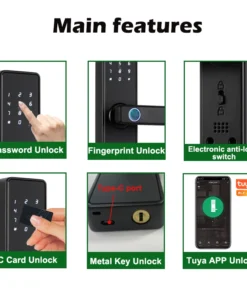 Alternative view of RAYKUBE Biometric Fingerprint Door Lock - 9 Languages, Tuya App, IC Card, Password, Key Unlock