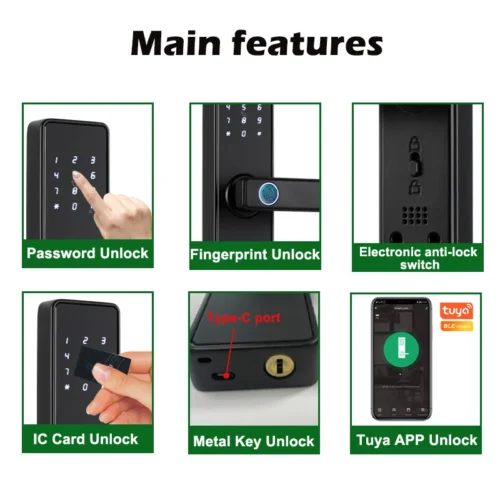 Alternative view of RAYKUBE Biometric Fingerprint Door Lock - 9 Languages, Tuya App, IC Card, Password, Key Unlock