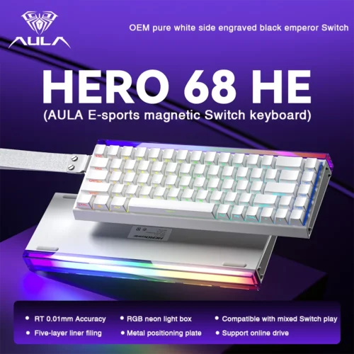 AULA HERO 68HE Magnetic Switch Keyboard Rapid Trigger 8K Return Esports Gamer Keyboard RGB Wired Gaming Keyboard