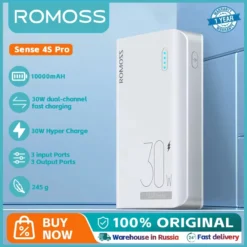 ROMOSS 10000mAh Power Bank with 30W USB Type-C Fast Charge for Xiaomi and iPhone Users