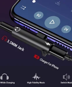 Alternative view of 2 IN 1 Audio Headphone Charging Dual Adapter Splitter For iPhone XR XS 13 12 11 For 3.5mm Jack to Earphone AUX Cable Not type-c