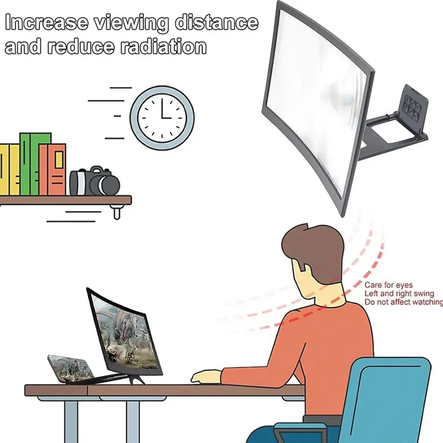 12 Inch Mobile Phone Screen Enlarged Bracket Display ABS Shell Acrylic Lens Reduce Radiation Curved 3D Magnifier Stand - Image 4