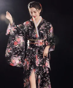 Vintage Japanese Yukata Kimono with Obi for Women - Evening Dress and Cosplay Costume