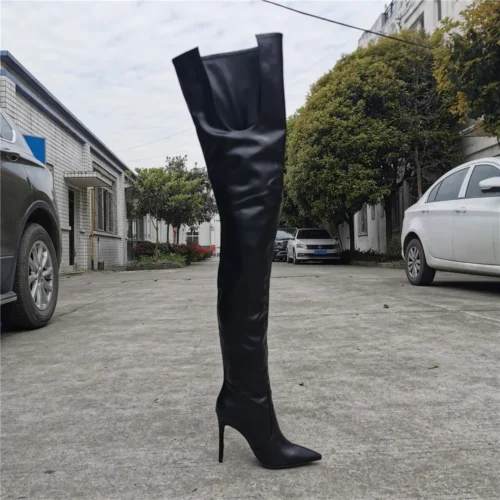 Alternative view of Paris Stiletto Leather Women Thigh High Crotch Dance Boots Pointed Toe Sexy Ladies High Heel Runway Trendy Shoe Woman Overknee