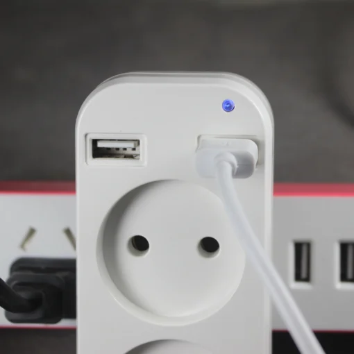 EU Plug Power Strip Adapter with Double Socket and 2 USB Ports for Mobile Phones and Tablets, 1200W 250V - Image 4