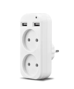 2023 EU Plug Power Strip Adapter Wall Double Socket Portable 2 USB Port for Mobile Phones 1200W 250V, for Smartphones Tablets