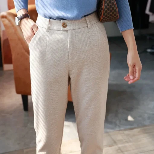 Woolen Harem Pants with High Waist for Women - Casual Suit Trousers for Office Wear - Image 3