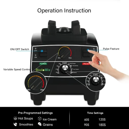 BioloMix 2L Blender - 2200W Professional Power with Smart Timer for Smoothies and Food Processing - Image 4