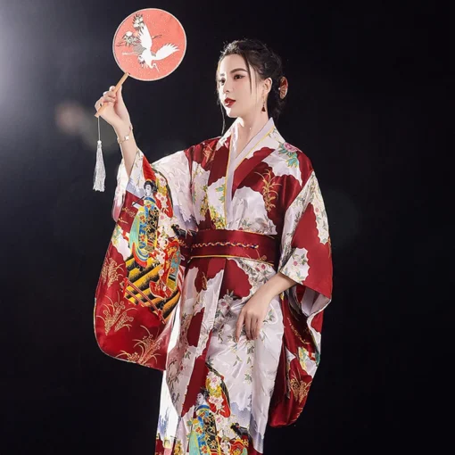 Vintage Japanese Yukata Kimono with Obi - Elegant Evening Dress for Women and Cosplay - Image 5