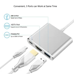 Alternative view of USB C Hub with 4K HDMI-Compatible Output and USB 3.0 PD Charging for MacBook, iPad, and Samsung Devices