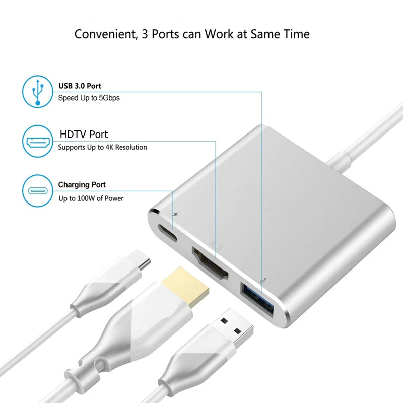 USB C Hub with 4K HDMI-Compatible Output and USB 3.0 PD Charging for MacBook, iPad, and Samsung Devices - Image 2