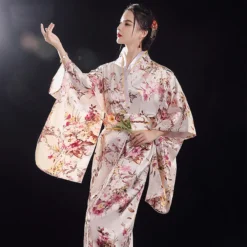 Alternative view of Vintage Japanese Yukata Kimono with Obi - Elegant Evening Dress for Women and Cosplay