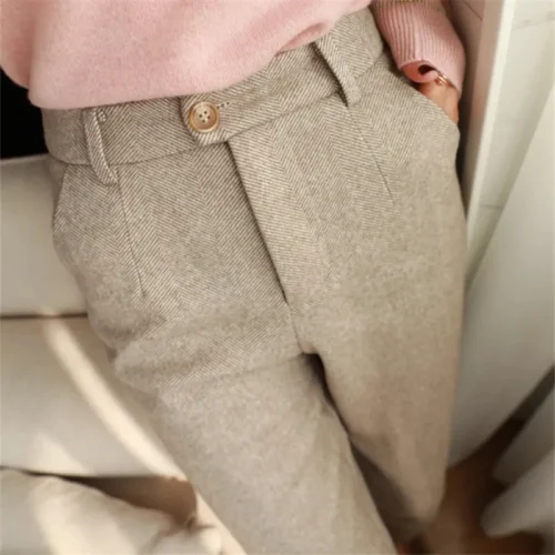 Alternative view of Woolen Pants Women's Harem Pencil Pants 2024 Autumn Winter High Waisted Casual Suit Pants Office Lady Women Trousers