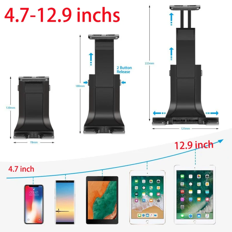 ABC Tablet and Phone Holder for Microphone Stand, Compatible with Apple iPad and iPhone (4.5-12.9") - Image 5