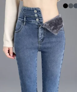 Fleece-Lined High-Waist Skinny Jeans for Women - Warm Stretchy Casual Pants