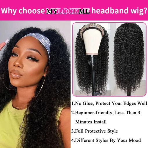 Kinky Curly Headband Wig Human Hair 180% Density for Women - Image 5
