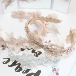 Lace Flower Hair Accessory Headband with Pink Silk for Little Princesses