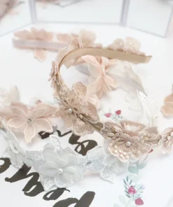 New Little Princess Birthday Crown Lace Flower Hair Accessories Headband Headwear Pink Silk Lace Flower Baby Hairbands Headbands