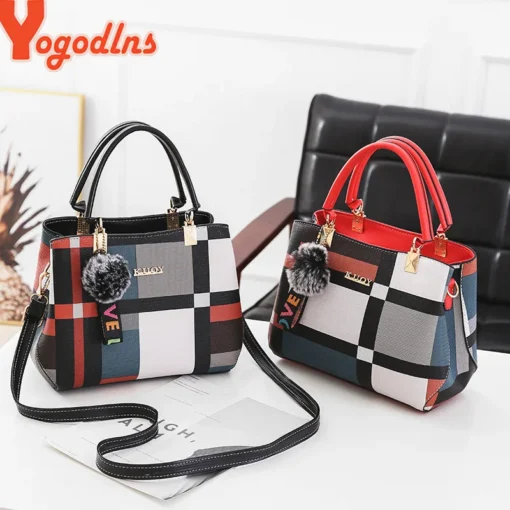 Luxury Handbag with Stitching Design and Plaid Pattern for Women - Image 2
