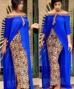 Autumn Leopard Print Dashiki Dress for Women - Half Sleeve, Slash Neck