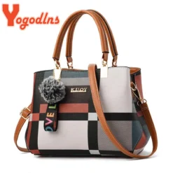 Luxury Handbag with Stitching Design and Plaid Pattern for Women