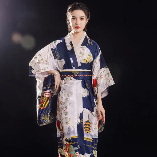 Vintage Japanese Yukata Kimono with Obi - Elegant Evening Dress for Women and Cosplay - Image 6
