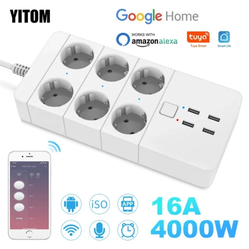 Smart Wifi Power Strip 3/4/6 EU 4USB Charging Port Timing with5V3.1A.Bluetooth Control Alexa Google Home Assistant