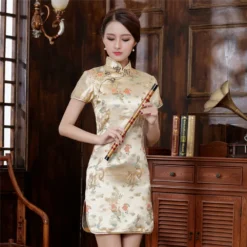 Alternative view of Vibrant Dragon Print Satin Qipao Dress with Sizes S to 6XL for Women