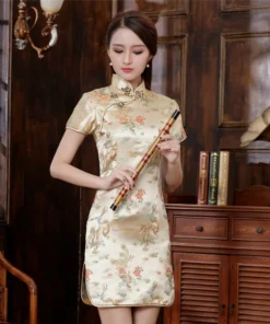 Alternative view of Vibrant Dragon Print Satin Qipao Dress for Women - Sizes S to 6XL